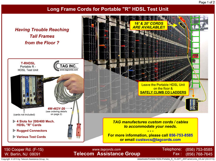 Long Frame Cords for Portable "R" HDSL Test Unit - Pg01